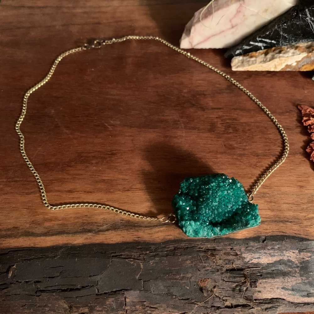 Raw Green Malachite Necklace w/gold foil